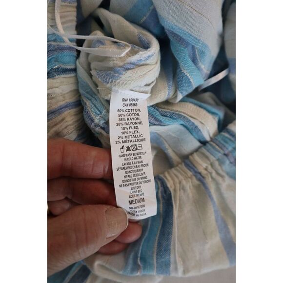 Elan NR-DVR7095 Women's Sz M White/Blue Striped Strapless Coulotte Jumpsuit - Picture 5 of 8